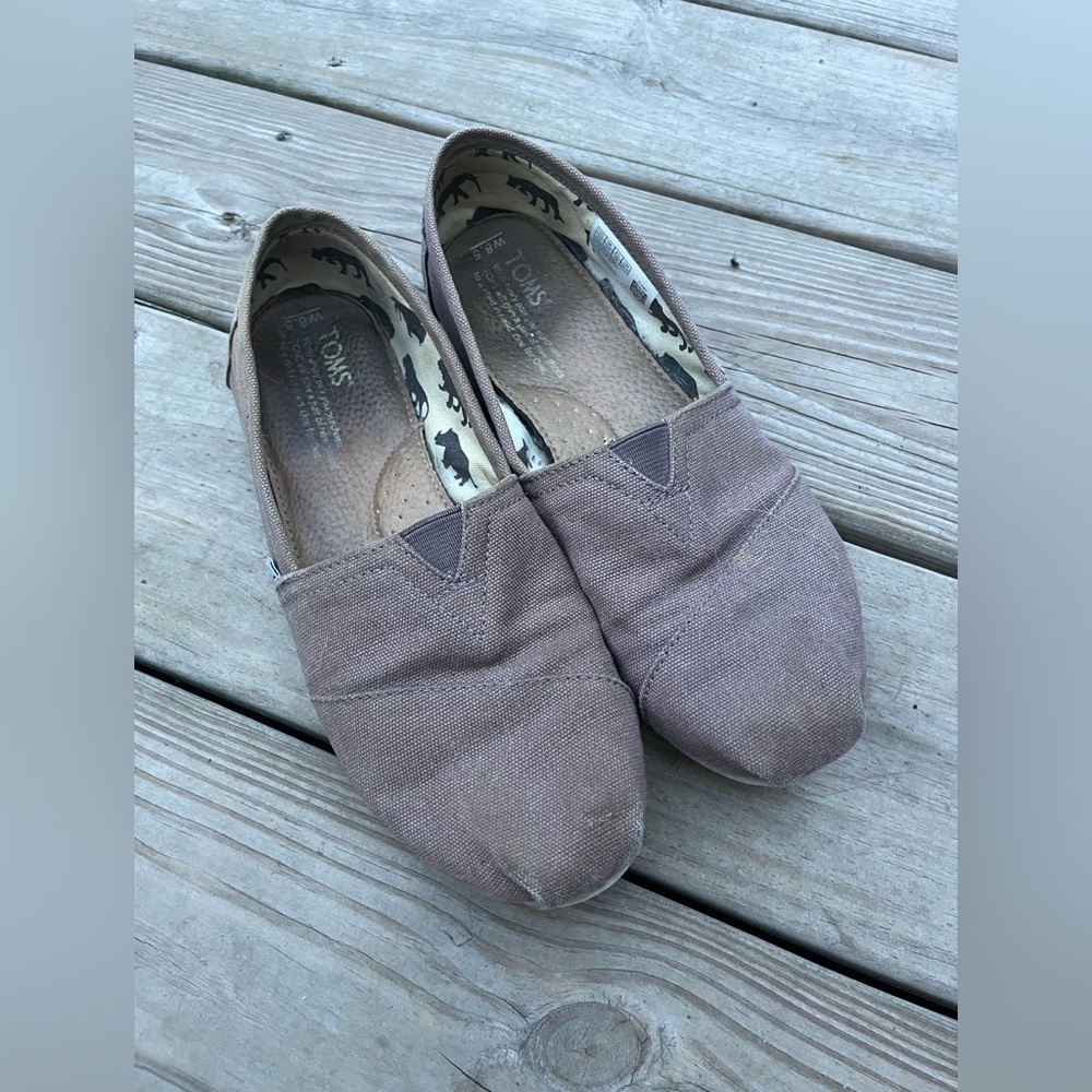Toms Taupe Canvas Slip-On Flats W8.5